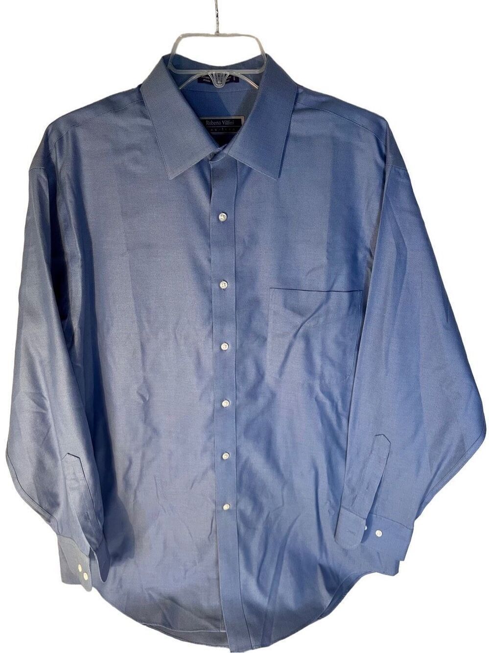 Men’s Roberto Villini Blue Dress Shirt Size 15.5 32/33 No Iron